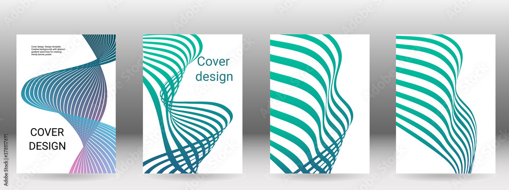 Set of abstract covers. Cover design, background. Shades of blue, green, wavy parallel gradient lines. Trendy banner, poster. EPS vector Set of abstract covers. Cover design, background. Shades of blue, green, wavy parallel gradient lines. Trendy banner, poster. EPS vector