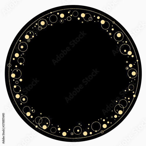 Round ornament. Rich golden magic frame made of geometric shapes