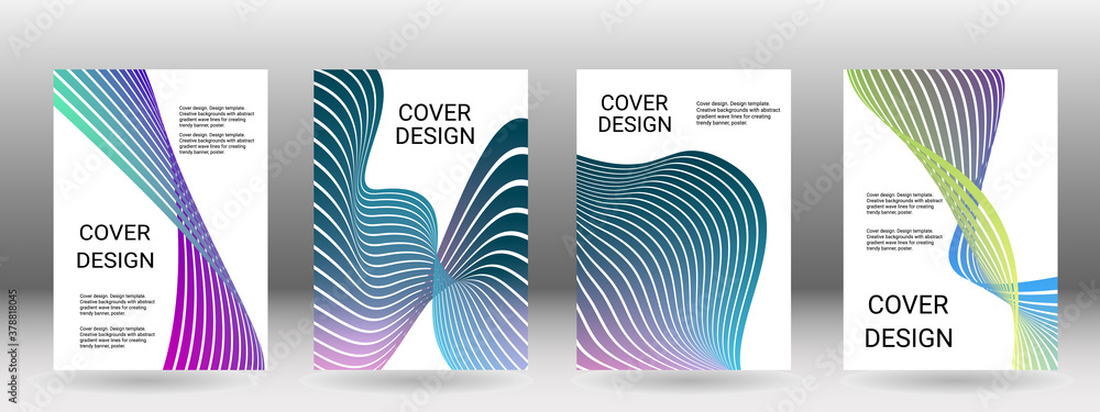 Set of abstract covers. Cover design, background. Shades of blue, green, wavy parallel gradient lines. Trendy banner, poster. EPS vector Set of abstract covers. Cover design, background. Shades of blue, green, wavy parallel gradient lines. Trendy banner, poster. EPS vector