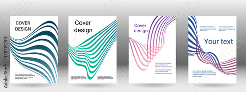 Set of abstract covers. Cover design, background. Shades of blue, green, wavy parallel gradient lines. Trendy banner, poster. EPS vector © HALINA YERMAKOVA