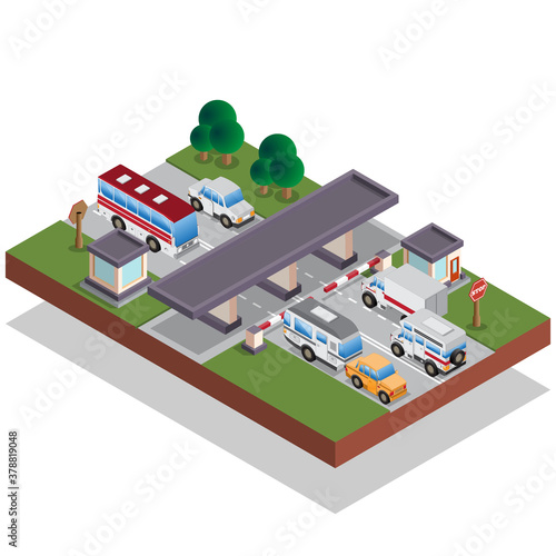 Toll road. Isometric. Isolated on white background. Vector illustration.