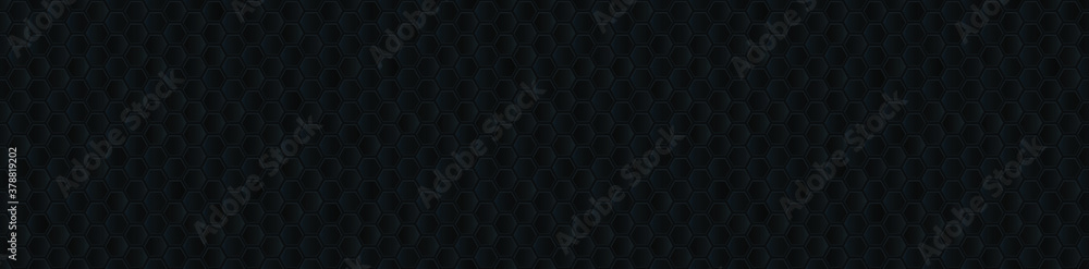 Seamless vector banner of black honeycomb mosaic. Black hexagon tiles background. Print for wrapping, backgrounds, fabric, packaging, scrapbooking. Seamless vector banner of black honeycomb mosaic. Black hexagon tiles background. Print for wrapping, backgrounds, fabric, packaging, scrapbooking.