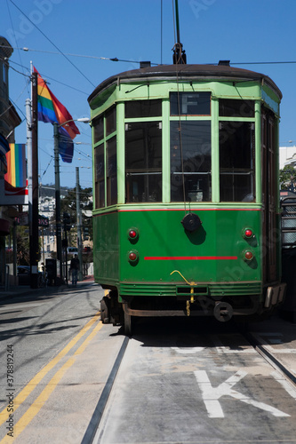Cable car in a street, Castro District, San Francisco, California, USA