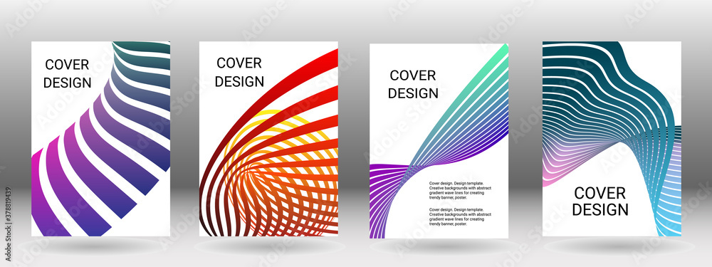 Set of abstract covers. Cover design, background. Shades of blue, green, wavy parallel gradient lines. Trendy banner, poster. EPS vector Set of abstract covers. Cover design, background. Shades of blue, green, wavy parallel gradient lines. Trendy banner, poster. EPS vector