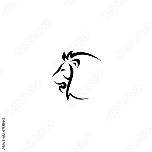 illustration of the logo of the head of a black and white lion  king of lions  a wild animal  with a white background