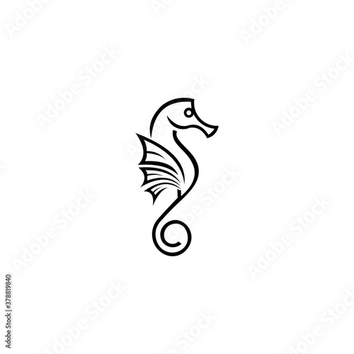 Seahorse graphic icon. Seahorse black sign isolated on white background. Sea life symbol. Tattoo. Logo. Vector illustration