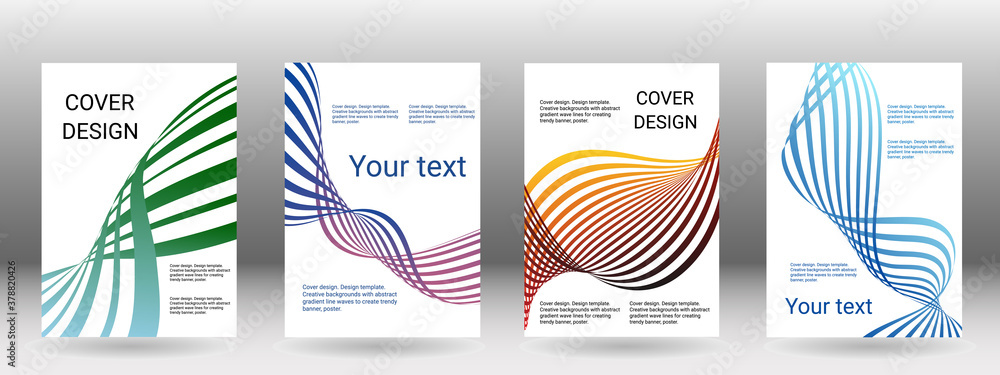 Set of abstract covers. Cover design, background. Shades of blue, green, wavy parallel gradient lines. Trendy banner, poster. EPS vector Set of abstract covers. Cover design, background. Shades of blue, green, wavy parallel gradient lines. Trendy banner, poster. EPS vector
