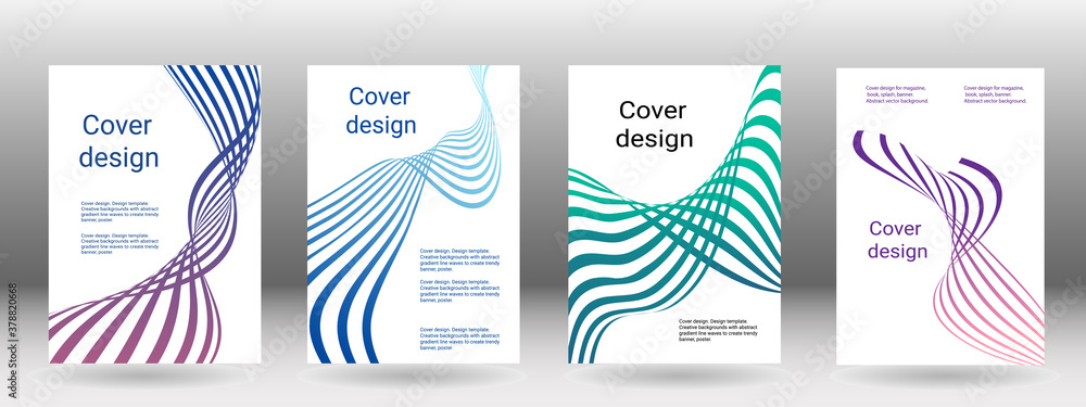 Set of abstract covers. Cover design, background. Shades of blue, green, wavy parallel gradient lines. Trendy banner, poster. EPS vector Set of abstract covers. Cover design, background. Shades of blue, green, wavy parallel gradient lines. Trendy banner, poster. EPS vector