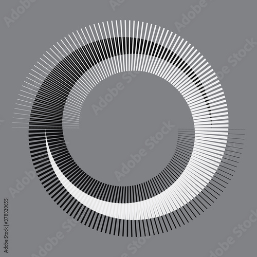 Circle in yin and yang style. Spiral with lines as dynamic abstract vector background or logo or icon