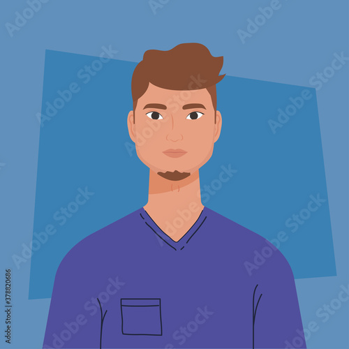young man handsome with casual shirt on blue background vector illustration design