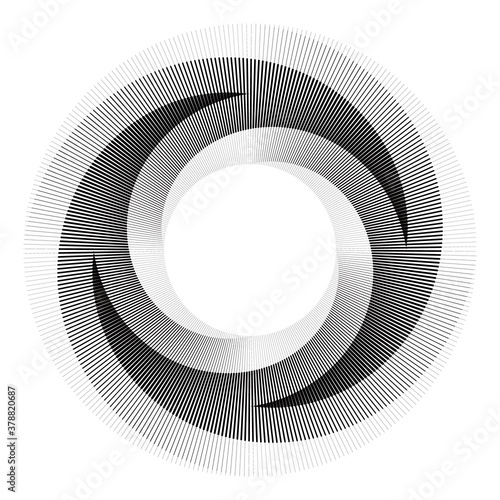 Circle in yin and yang style. Spiral with lines as dynamic abstract vector background or logo or icon