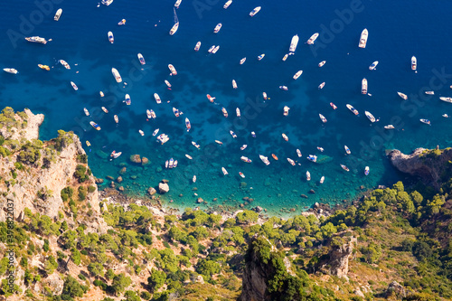 Fototapeta Naklejka Na Ścianę i Meble -  Aerial view of boats in the sea, Capri, Campania, Italy
