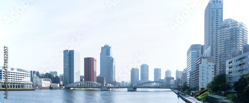 Photography Panorama photo of Kachidoki and Sumida River
