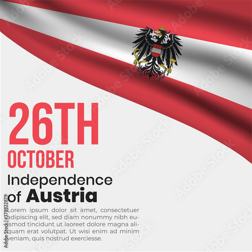 Austria independence day or republic day vector illustration. Austria flag with independence date. Austria wavy flag with eagle. republic day template. Austria independence day greeting card template.