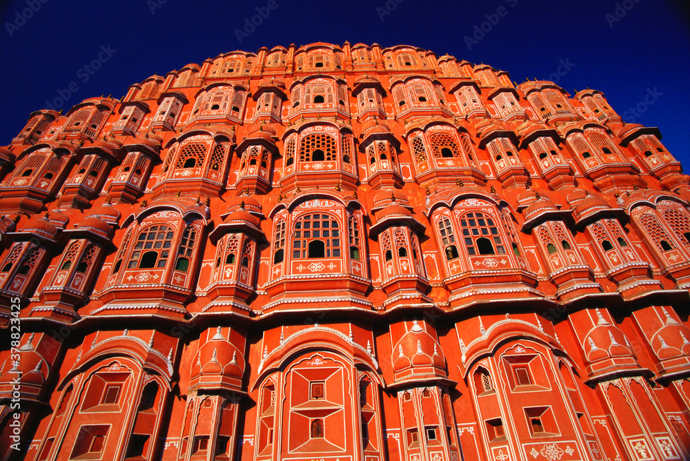Low angle view of a palace, Palace of the Winds, Jaipur, Rajasthan, India 