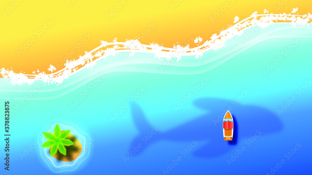 Abstract Nature Water Beach Background With Ship Island Wave 
Whale And Shadows Vector Design Style Nature Landscape