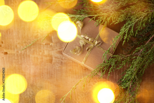Christmas gift box on wooden background