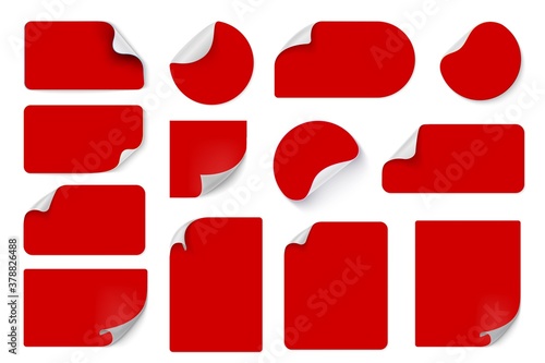 Red price stickers. Labels with wrapped corners. Vector illustration edge corner sheets bundled for sticker design