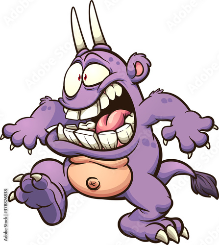 Cartoon purple  monster with a shocked expression. Vector clip art illustration with simple gradients. All on a single layer.
