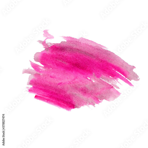 Watercolor splash pink texture. Isolated object on white background For paper design, textile, background, artboard, paper and fabric packaging