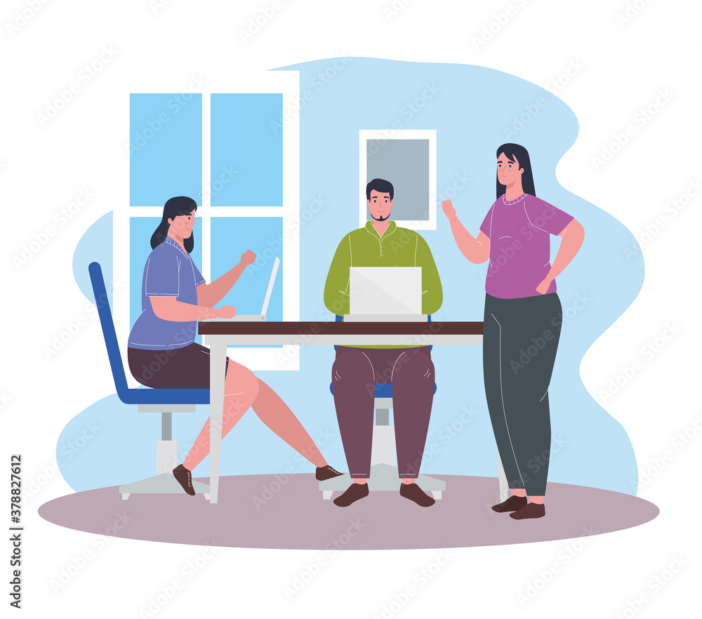 coworking space, group people with laptops, team working concept vector illustration design coworking space, group people with laptops, team working concept vector illustration design