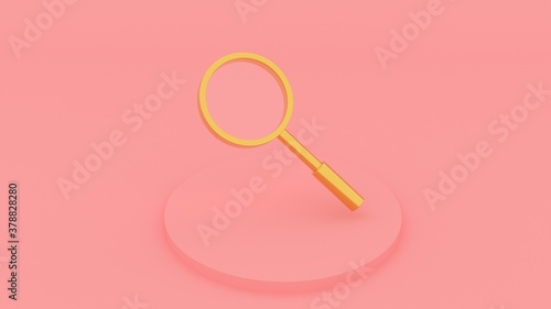 golden magnifier on pink background 3d render 