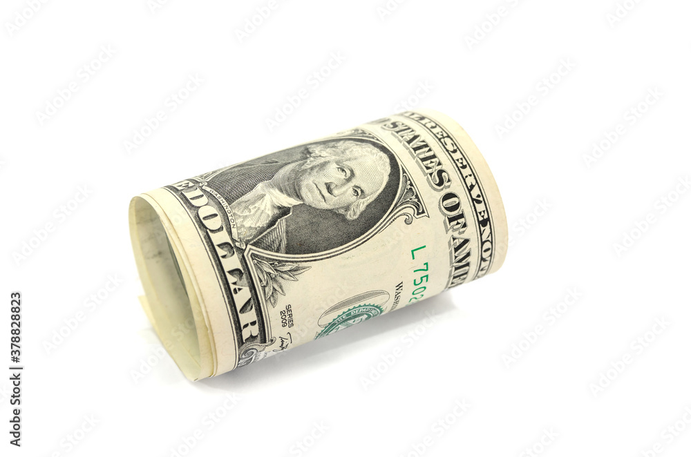 rolled 1 dollar bill isolated on white background. rolled 1 dollar bill isolated on white background.