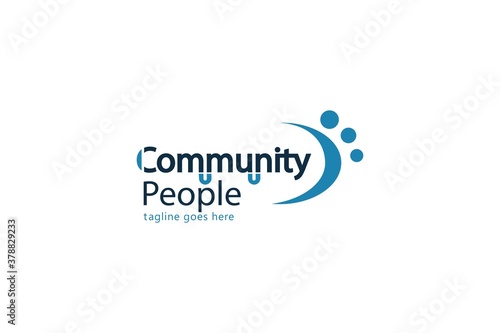 Abstract three People Logo. Blue Silhouette Shape Human Character Family or community Symbol isolated on White Background. Flat Vector Logo Design Template Element