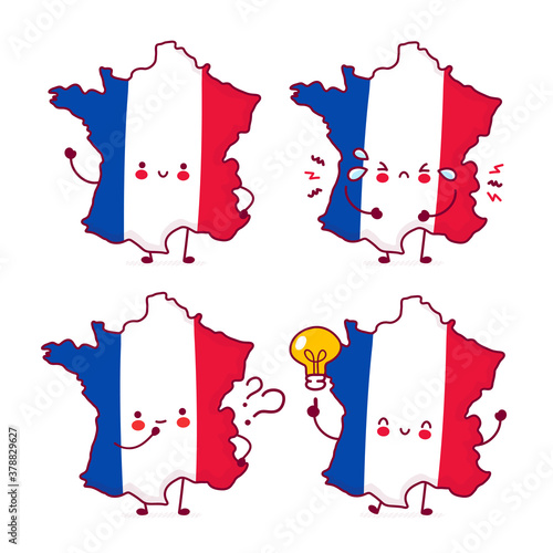 Cute happy funny France map and flag character