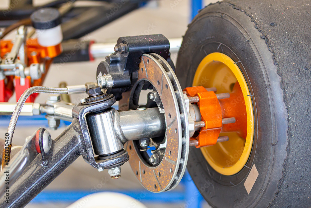 Foto Stock front wheel hubs and hydraulic caliper disc brake unit