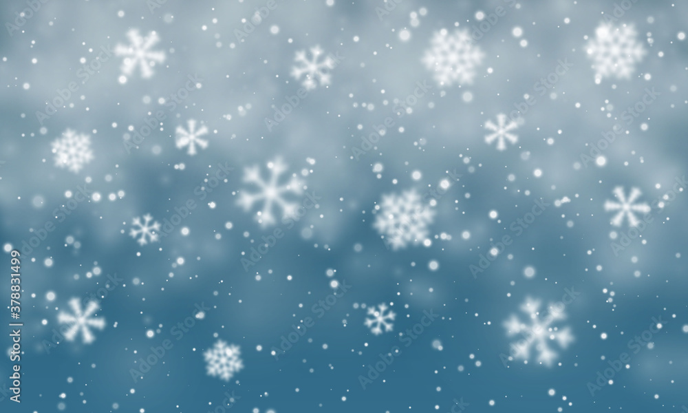 Fototapeta premium Christmas snow. Falling snowflakes on blue background. Snowfall. Vector illustration