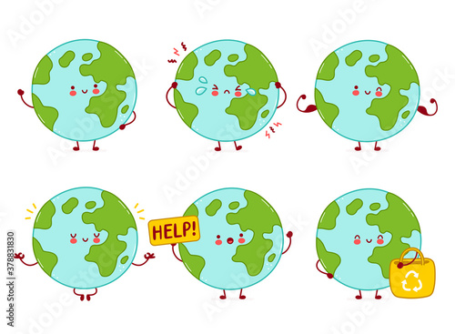 Cute happy funny Earth planet characte