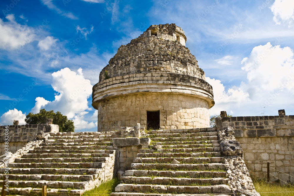 Low angle view of an Observatory, Chichen Itza, Yucatan, Mexico Low angle view of an Observatory, Chichen Itza, Yucatan, Mexico