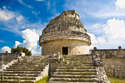 Low angle view of an Observatory, Chichen Itza, Yucatan, Mexico photo