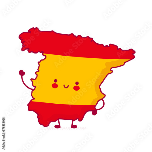 Cute happy funny Spain map and flag character