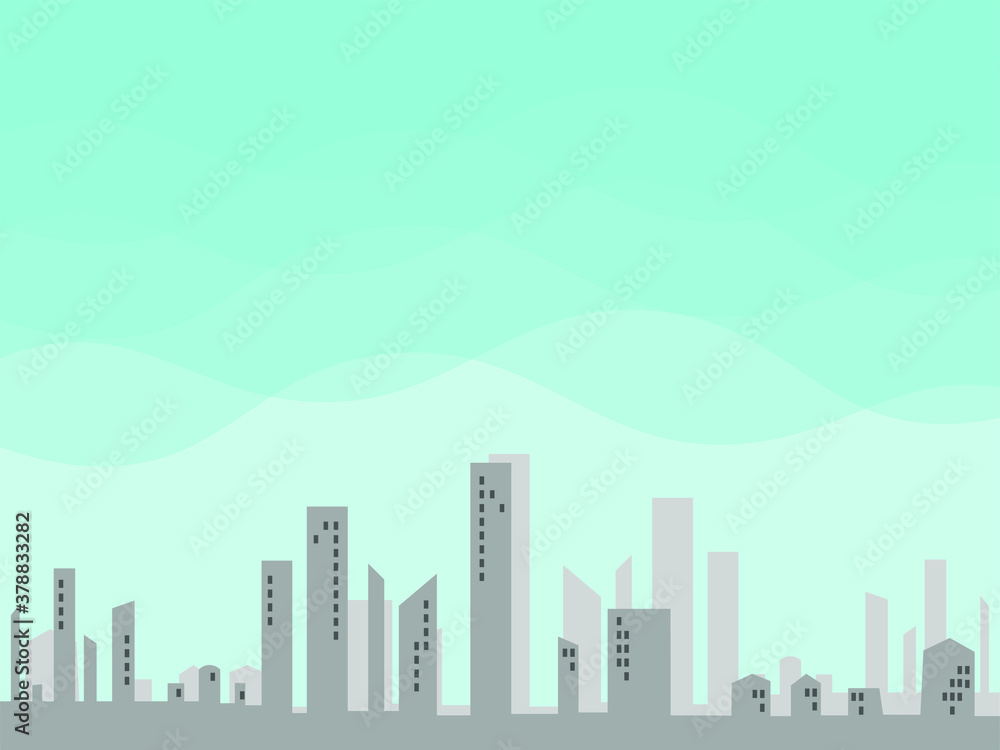 Stay at home. The pattern of the urban landscape on a blue background. City center landscape with high skyscrapers. Panorama architecture Isolated outline illustration.