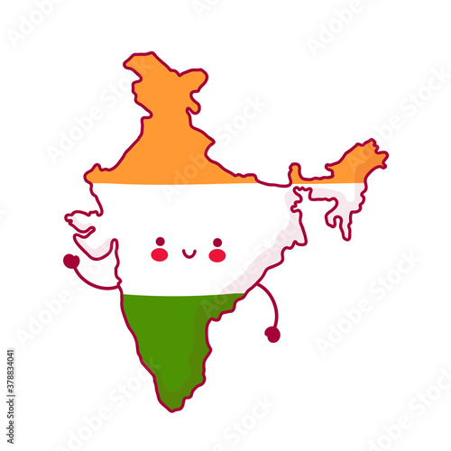 Cute happy and sad funny India map and flag