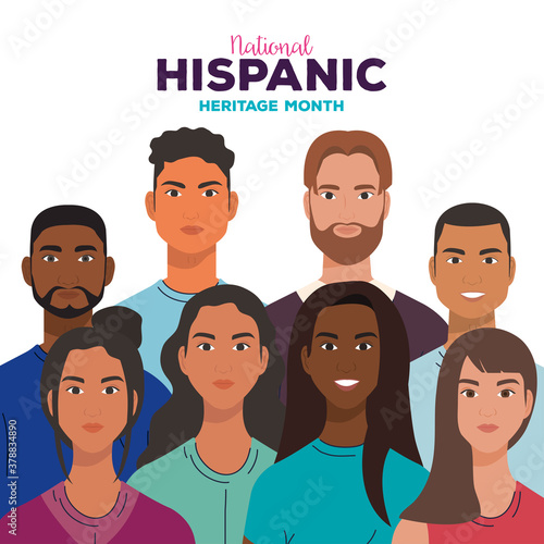 national hispanic heritage month, with women and men together, diversity and multiculturalism concept vector illustration design