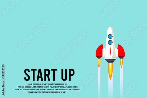 Rocket launch in the sky, smoke clouds, space. Space ship. interstellar travels, universe. Business concept. Start up template. background. Simple modern cartoon design. Flat vector illustration. 
