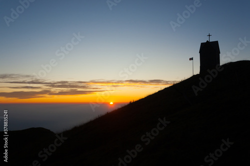 Dawn at the little church  mount Grappa landscape  Italy