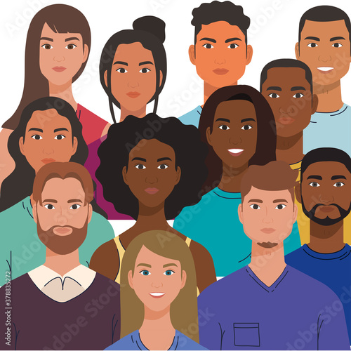 multiethnic group of people together, diversity and multiculturalism concept vector illustration design