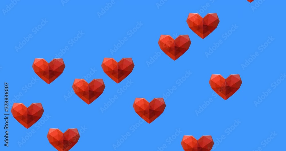 Multiple heart icons moving against blue background Multiple heart icons moving against blue background