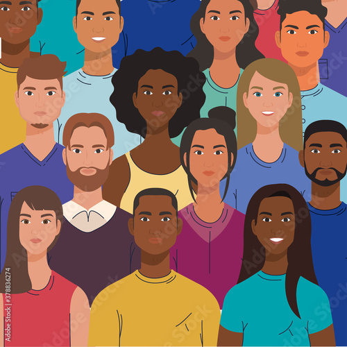 multiethnic group of people together, diversity and multiculturalism concept vector illustration design