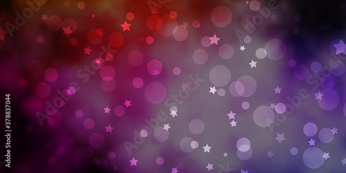 Dark Pink, Yellow vector background with circles, stars. Illustration with set of colorful abstract spheres, stars. Texture for window blinds, curtains.