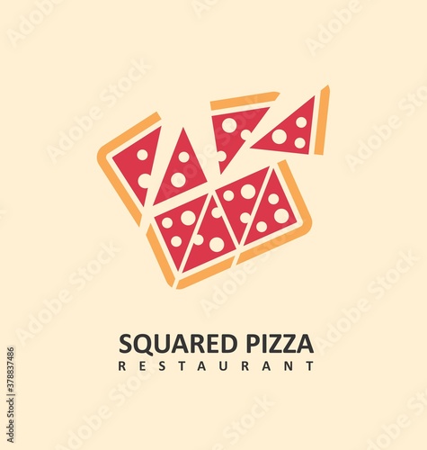 Squared pizza logo made for Italian restaurants. Vector emblem illustration.