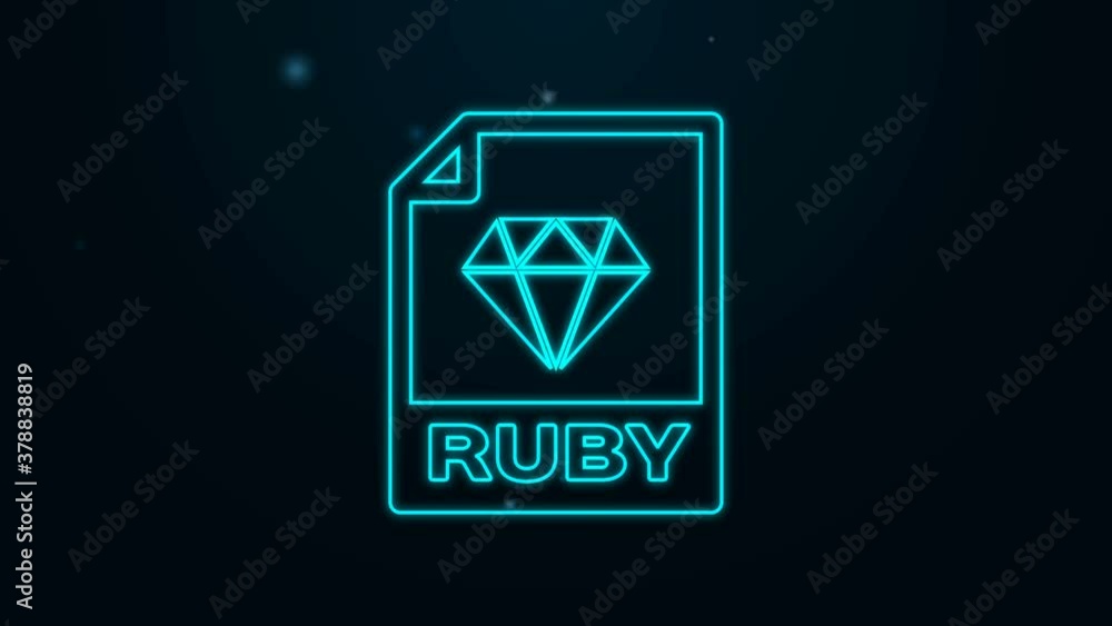 Glowing neon line RUBY file document. Download ruby button icon isolated on black background. RUBY file symbol. 4K Video motion graphic animation. Glowing neon line RUBY file document. Download ruby button icon isolated on black background. RUBY file symbol. 4K Video motion graphic animation.