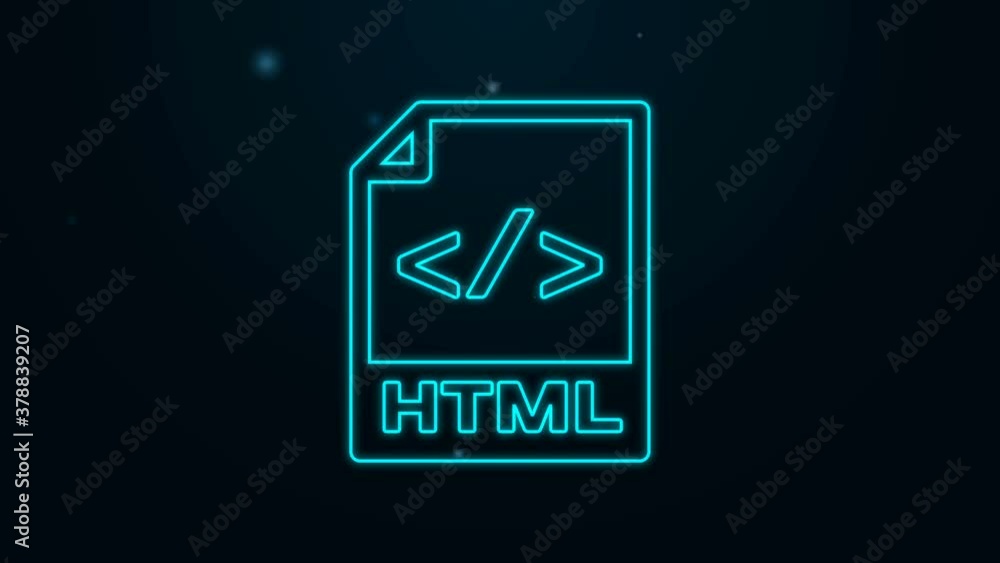 Glowing neon line HTML file document. Download html button icon isolated on black background. HTML file symbol. Markup language symbol. 4K Video motion graphic animation. Glowing neon line HTML file document. Download html button icon isolated on black background. HTML file symbol. Markup language symbol. 4K Video motion graphic animation.