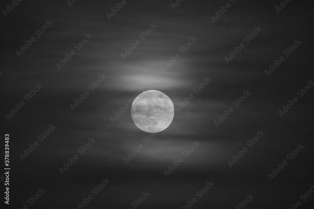 Obraz premium Black and White of Clouds passing over moon.
