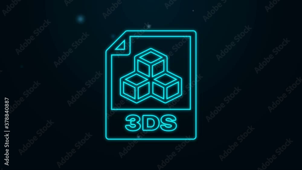 Glowing neon line 3DS file document. Download 3ds button icon isolated on black background. 3DS file symbol. 4K Video motion graphic animation. Glowing neon line 3DS file document. Download 3ds button icon isolated on black background. 3DS file symbol. 4K Video motion graphic animation.