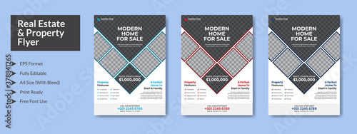 Abstract Real Estate Property Flyer with color variation, A4 with Bleed, Print Ready, EPS formet, Editable. 
